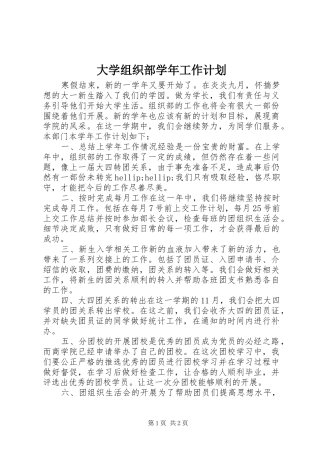 大学组织部学年工作计划