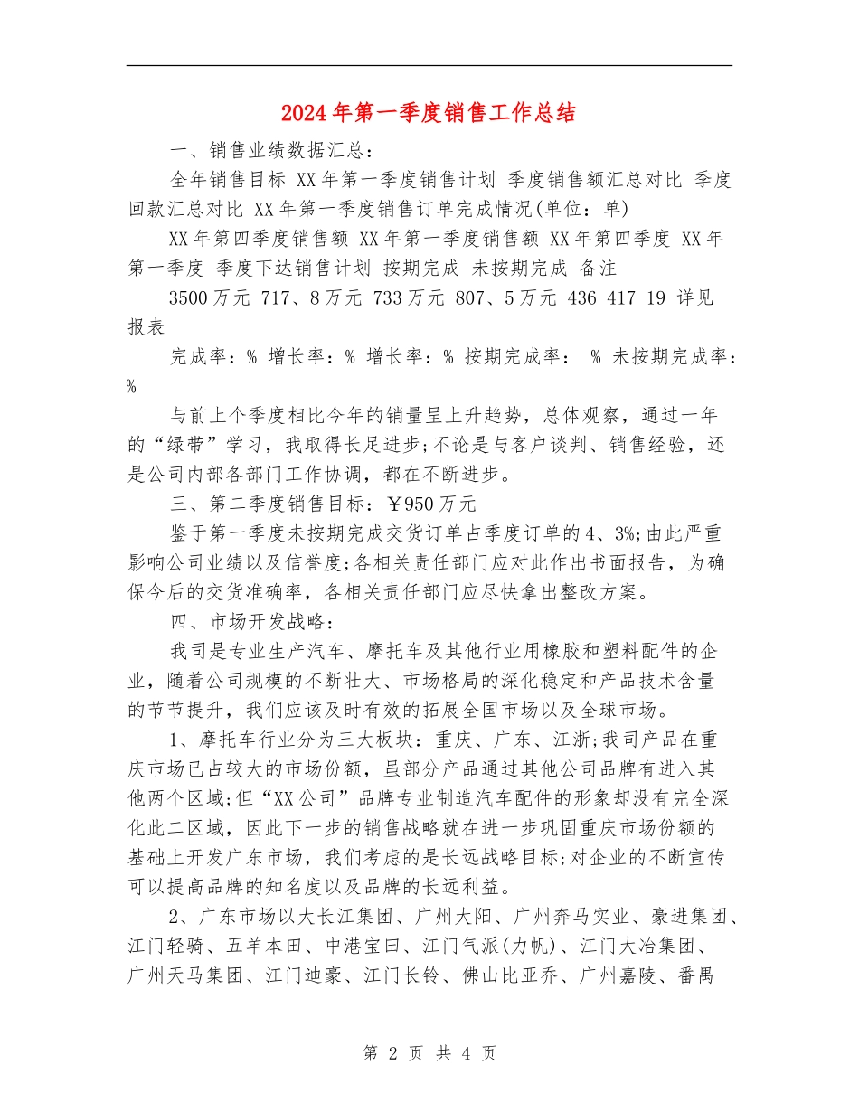 2024年第一季度销售工作总结_第2页