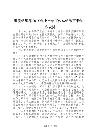 盟委组织部201X年上半年工作总结和下半年工作安排