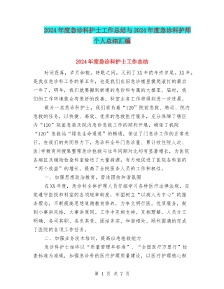 2024年度急诊科护士工作总结与2024年度急诊科护师个人总结汇编