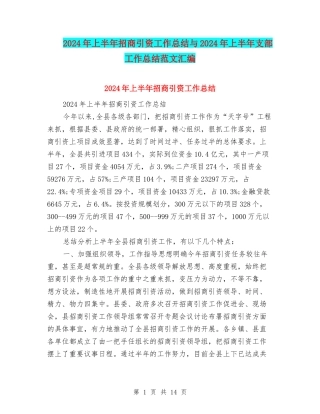2024年上半年招商引资工作总结与2024年上半年支部工作总结范文汇编