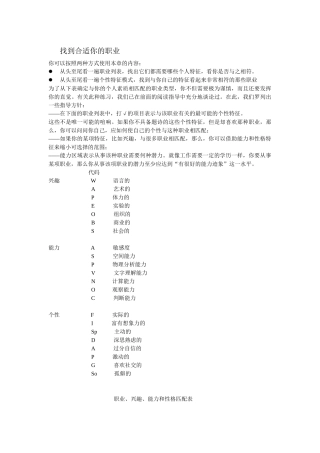 职业、兴趣、能力和性格匹配表