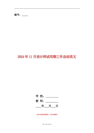 2024年11月设计师试用期工作总结范文