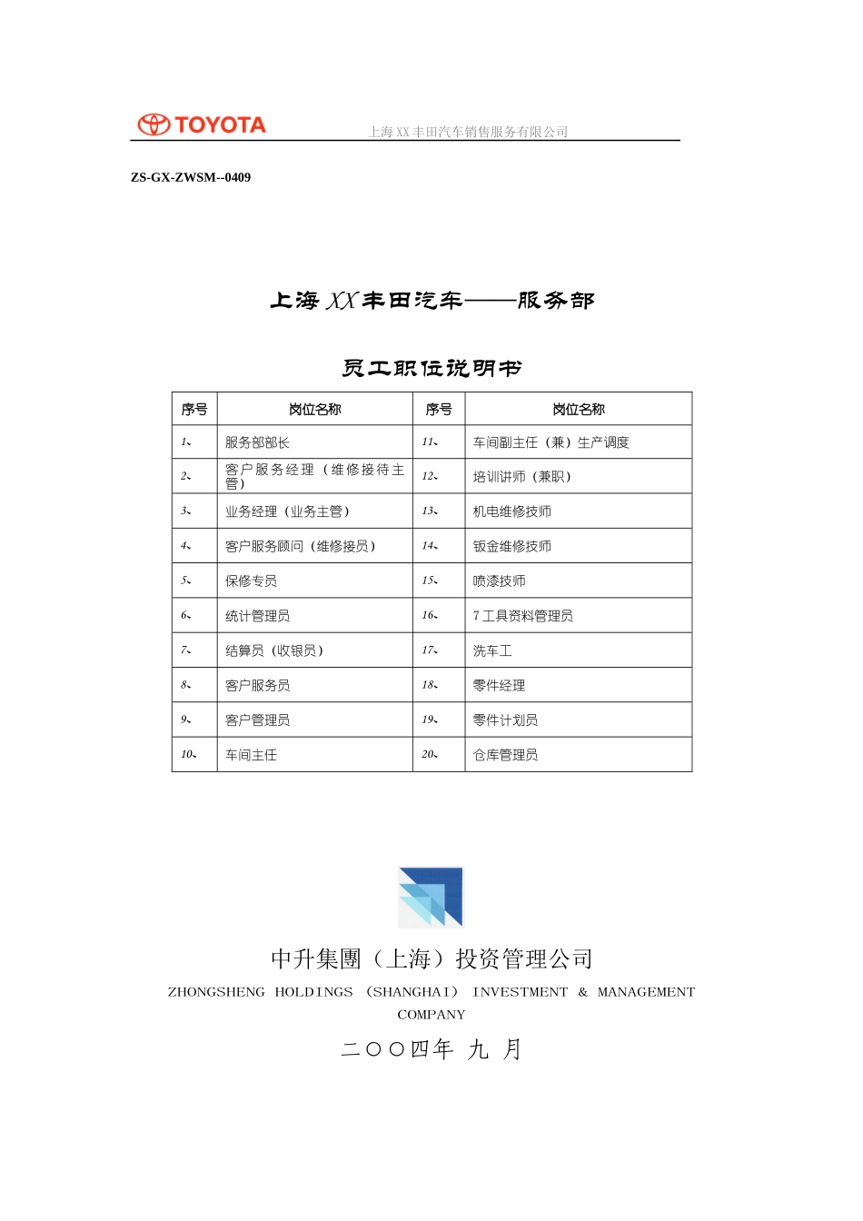 某汽车职位说明书全套_第1页