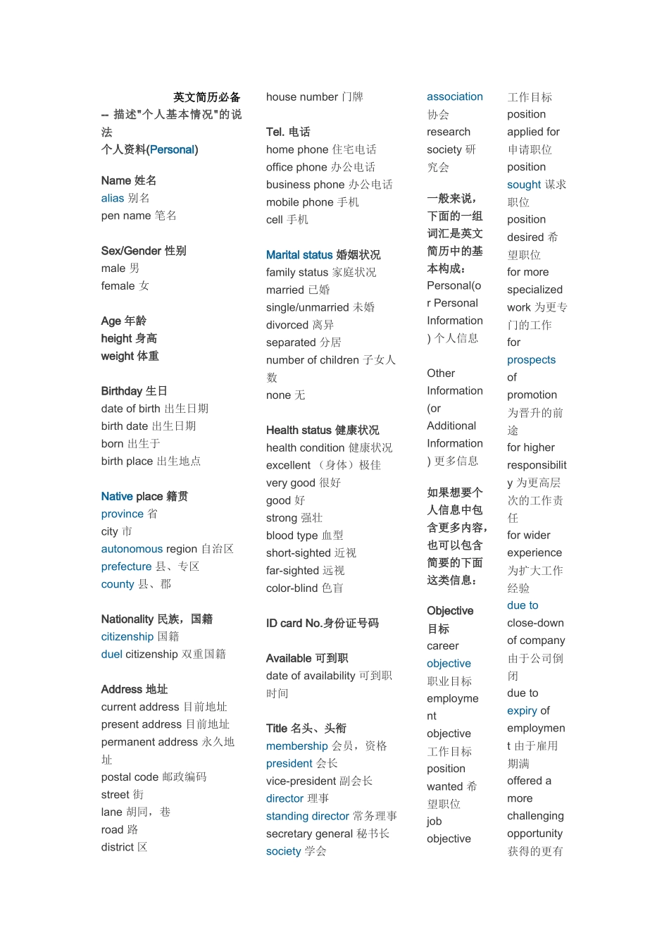 英文简历必备_第1页