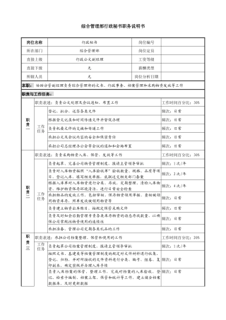 某投资公司综合管理部行政秘书职务说明书