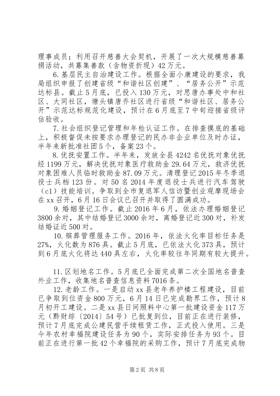 民政局XX年上半年工作总结下半年工作计划_第2页