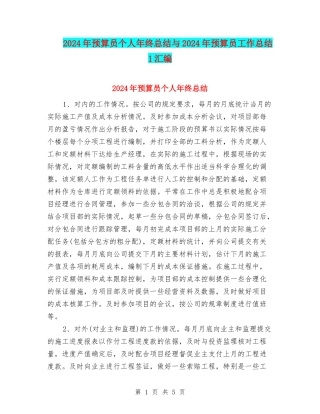 2024年预算员个人年终总结与2024年预算员工作总结1汇编