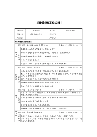 质量管理部岗位说明书