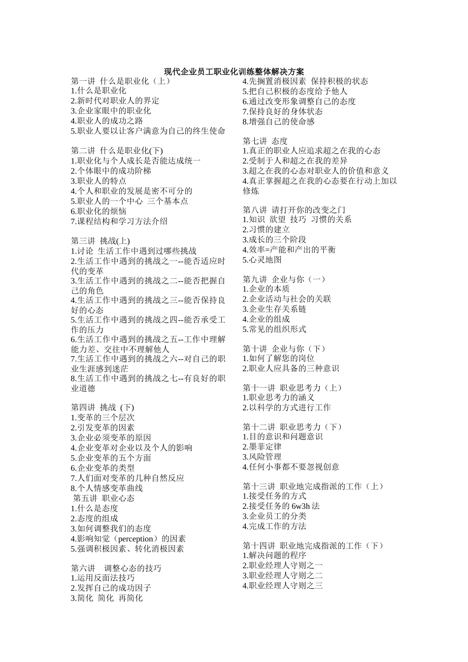 现代企业员工职业化训练方案_第1页