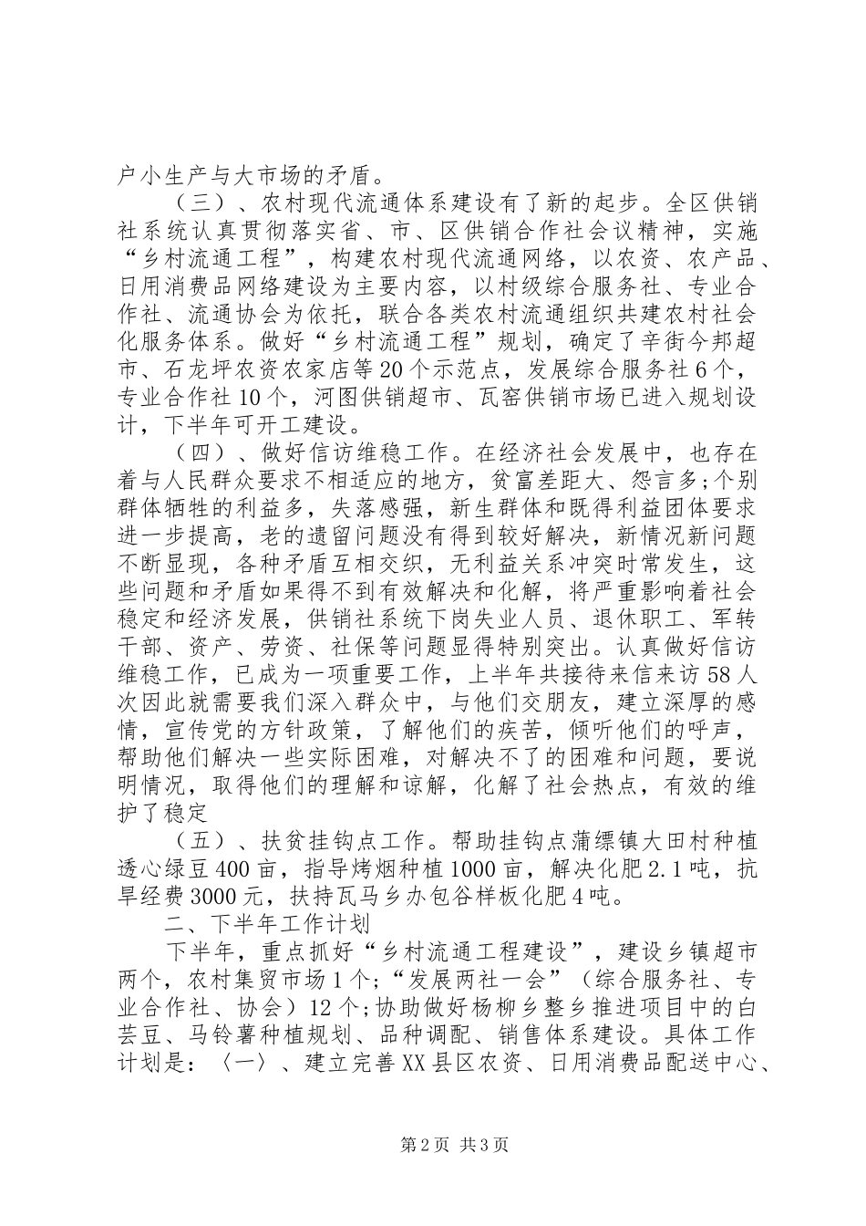 供销社上半年工作总结下半年工作计划_第2页