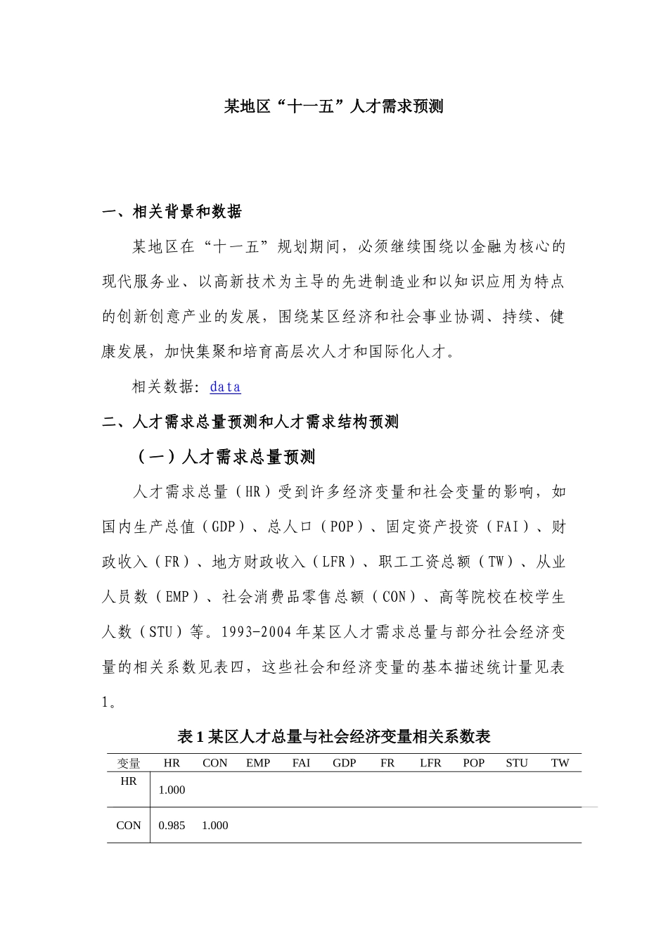 综合案例一、某地区“十一五”人才需求预测-上海财经大学精_第1页
