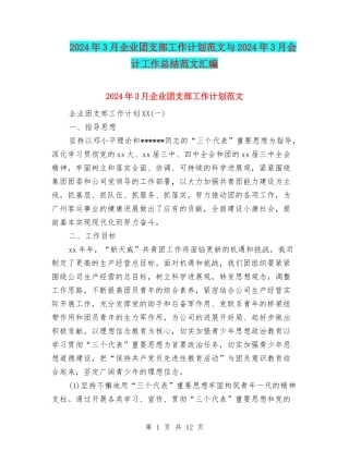 2024年3月企业团支部工作计划范文与2024年3月会计工作总结范文汇编