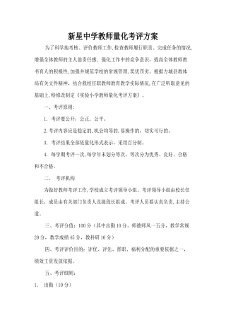某中学教师量化考评方案