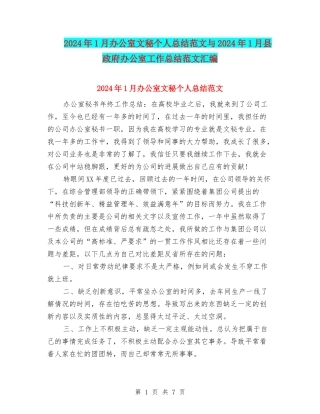 2024年1月办公室文秘个人总结范文与2024年1月县政府办公室工作总结范文汇编