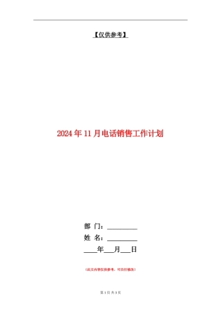 2024年11月电话销售工作计划