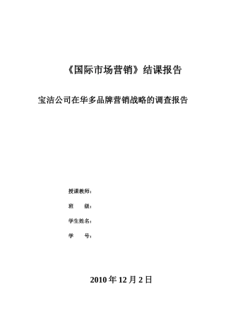 多品牌营销战略 - 国际营销结课报告