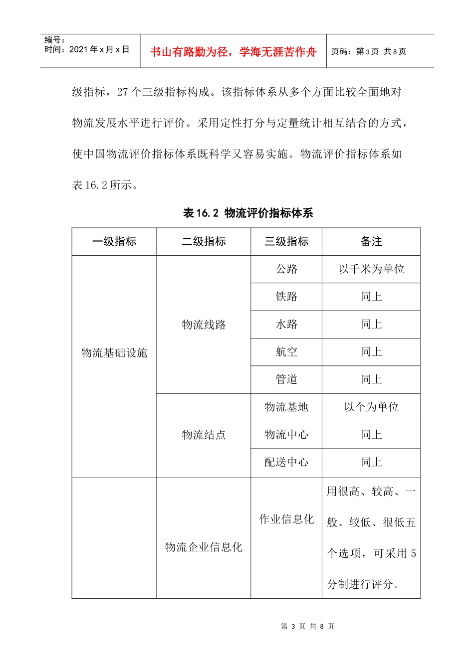 物流评价指标体系研究报告_第3页