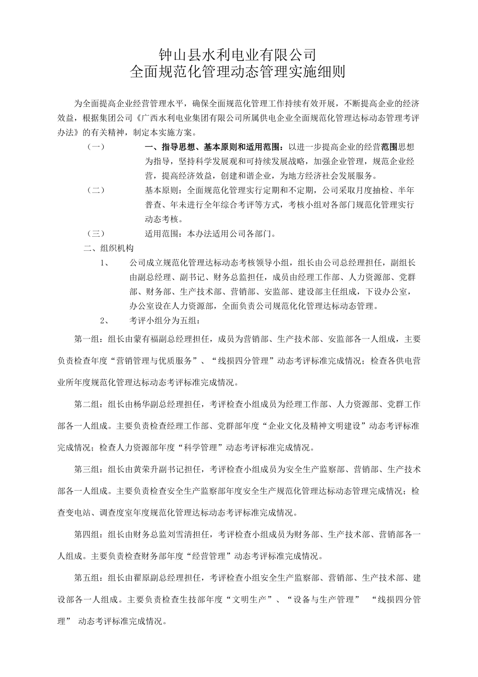 电业有限公司全面规范化管理动态管理实施细则_第1页