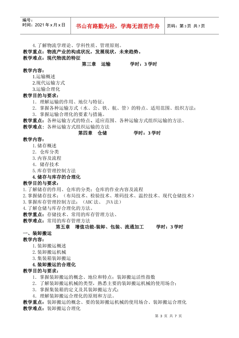 现代物流管理-教学大纲_第3页