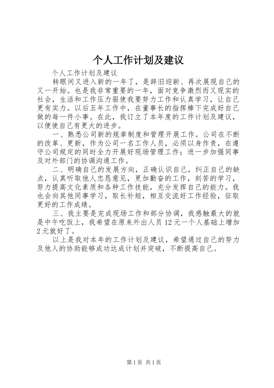 个人工作计划及建议_第1页