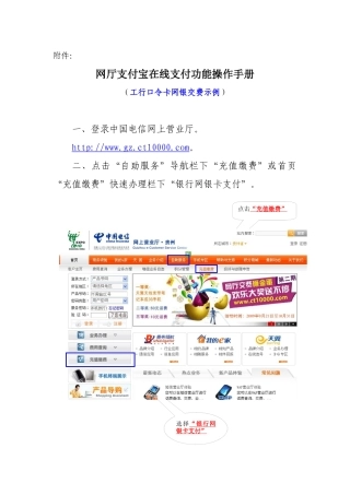 网上营业厅支付宝在线支付功能操作手册