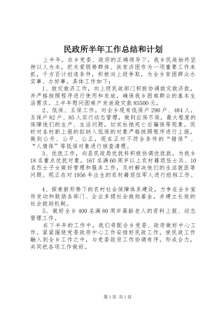 民政所半年工作总结和计划