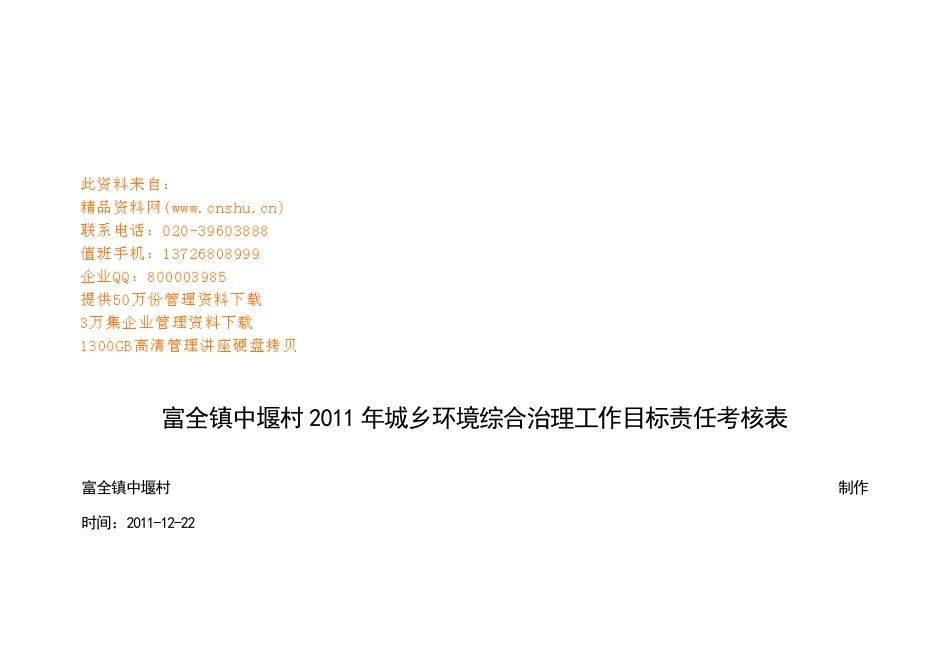 某年城乡环境综合治理工作目标责任考核表_第1页