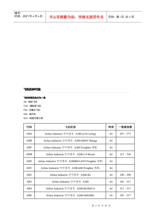 现代飞机机种代码介绍
