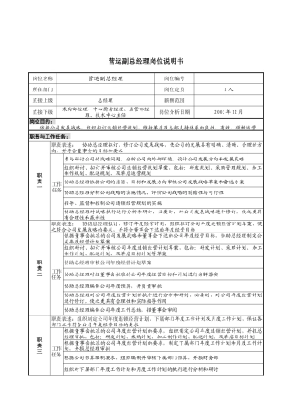 营运副总经理岗位说明书