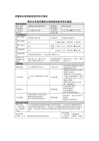 质量保证部高级检查员岗位说明书