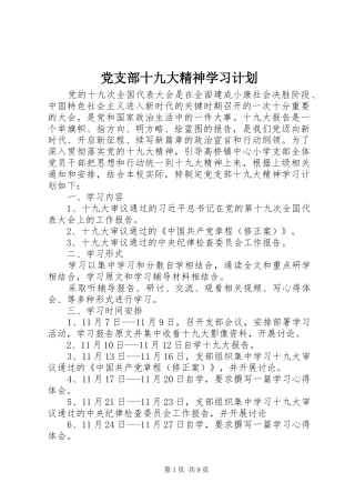 党支部十九大精神学习计划
