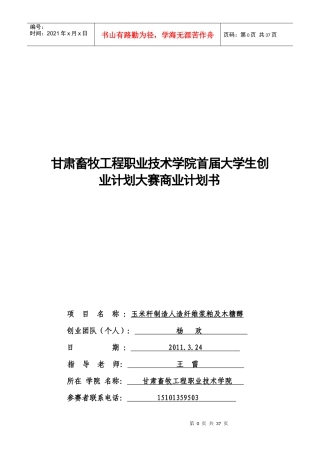 玉米秸秆制造纤维浆及木糖醇创业计划书