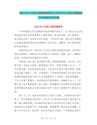 2024年6月幼儿园实践报告与2024年6月幼儿园教学工作总结范文汇编