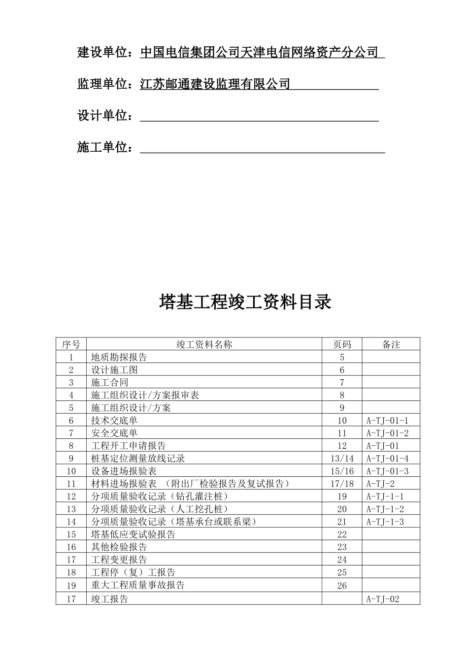 铁塔基础工程竣工资料模板_第2页