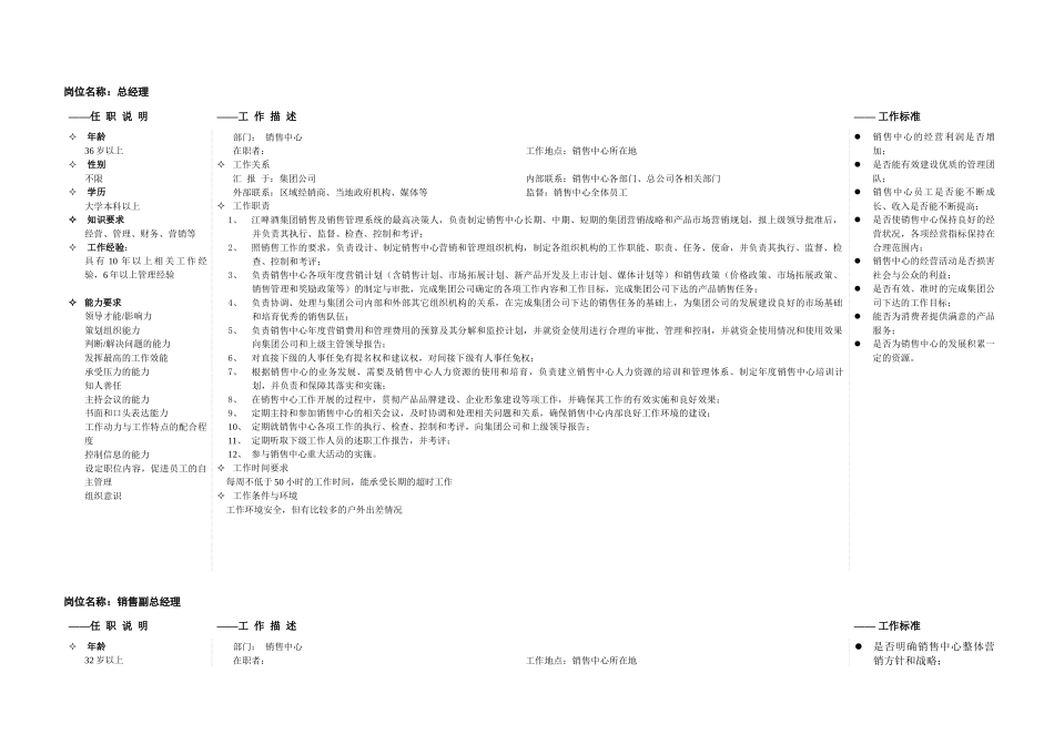 钱啤集团营销组织工作岗位要求及职责描述_第3页