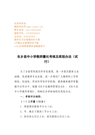 某小学教师量化考核及奖惩制度