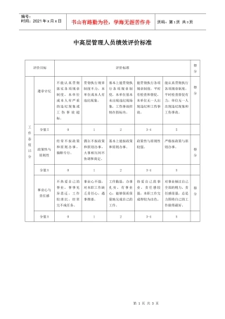 生产制造型企业中高层管理人员绩效评价标准