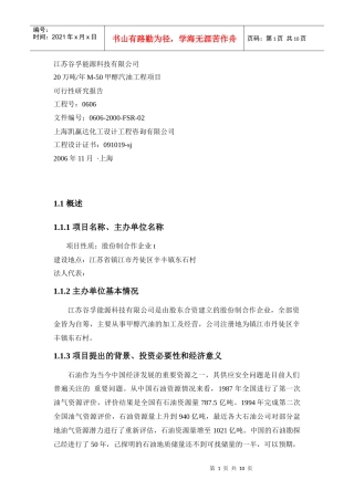甲醇汽油项目可行性报告