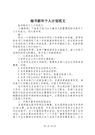 秘书新年个人计划范文