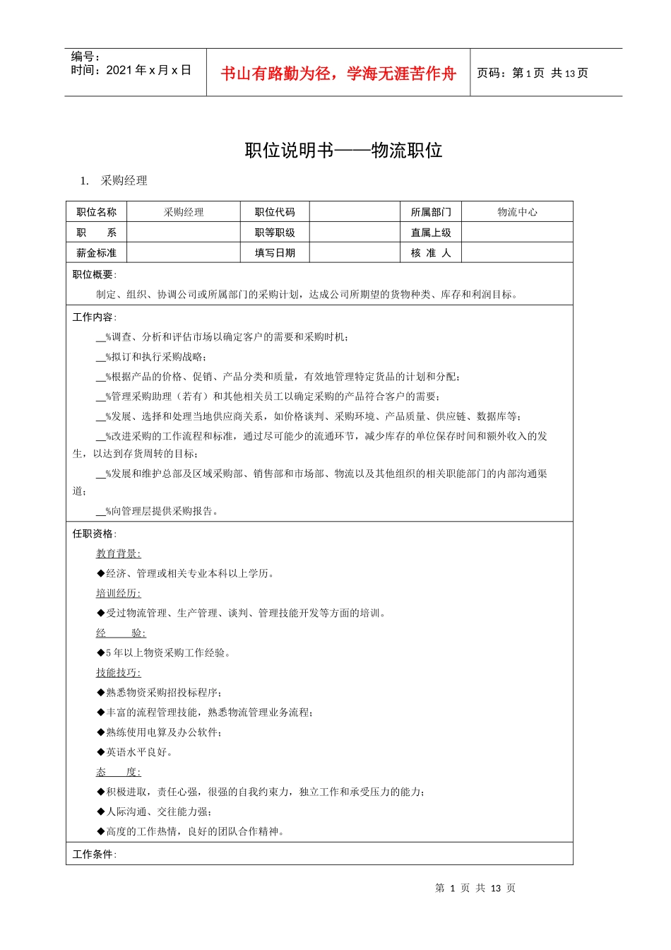 物流职位说明书_第1页