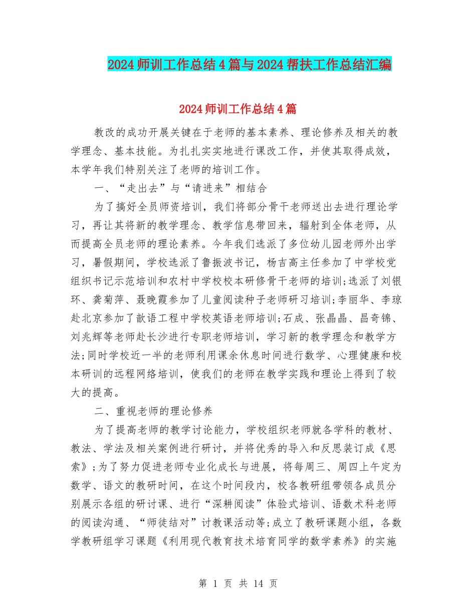 2024师训工作总结4篇与2024帮扶工作总结汇编_第1页
