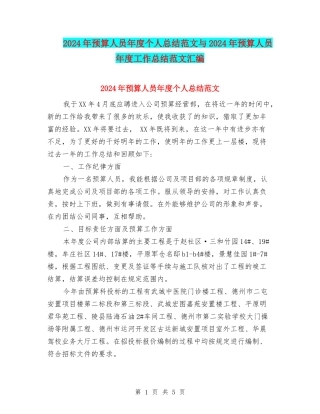 2024年预算人员年度个人总结范文与2024年预算人员年度工作总结范文汇编