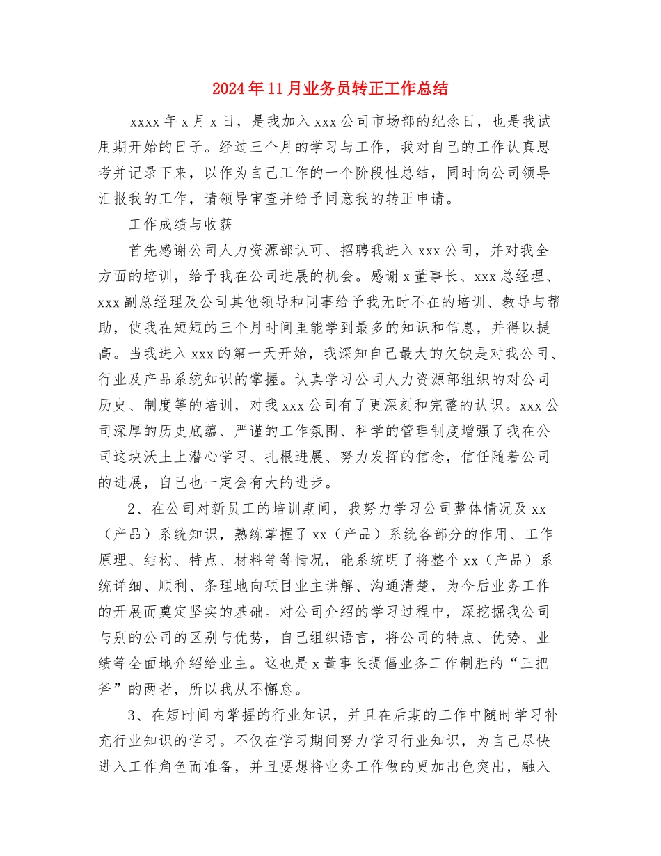 2024年11月业务员工作总结范文与2024年11月业务员转正工作总结汇编_第2页