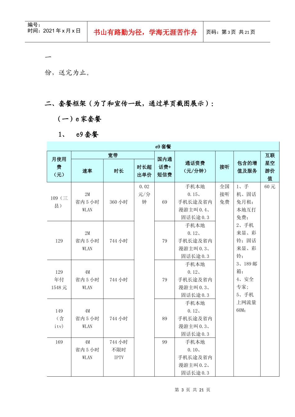 电信产品 营业厅现阶段执行的公众市场主要产品_第3页