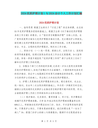 2024优质护理计划1与2024会计个人工作计划汇编