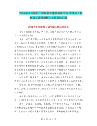 2024年6月新员工试用期工作总结范文与2024年6月新员工试用期转正工作总结汇编