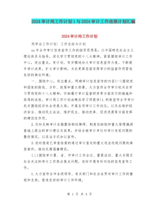 2024审计局工作计划1与2024审计工作发展计划汇编