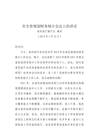 谢厅长在XXXX年财务工作会议上的讲话
