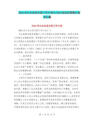 2024非公企业党支部工作计划与2024面包店营销计划书汇编